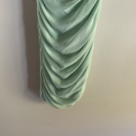 Zara Women XS Green Mesh Tulle Ruched Y2K Crew Neck Sleeveless Mini Dress - Picture 6 of 12